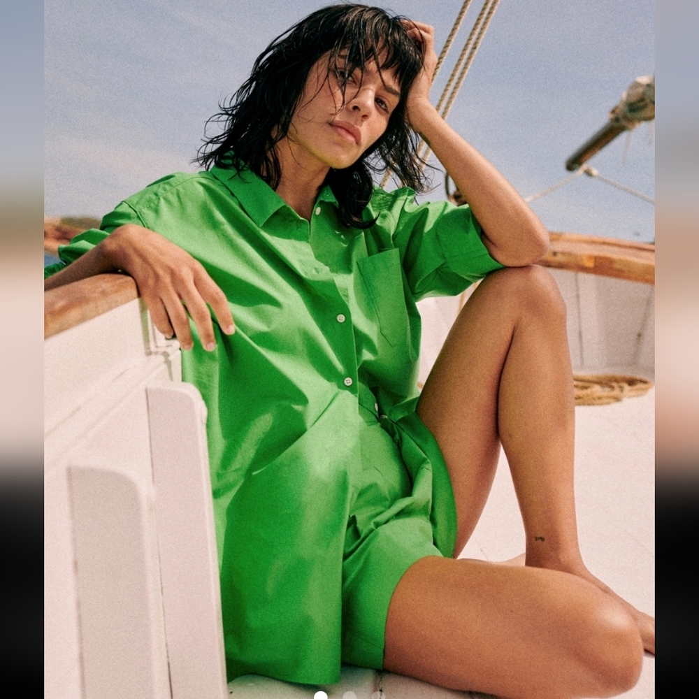 Sezane Max Bright Green Button-Down Shirt - Picture 2 of 4